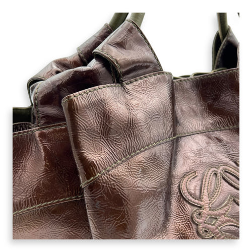 Loewe Aire Top Handle Bag Brown in Distressed Leather, Silver hardware_9