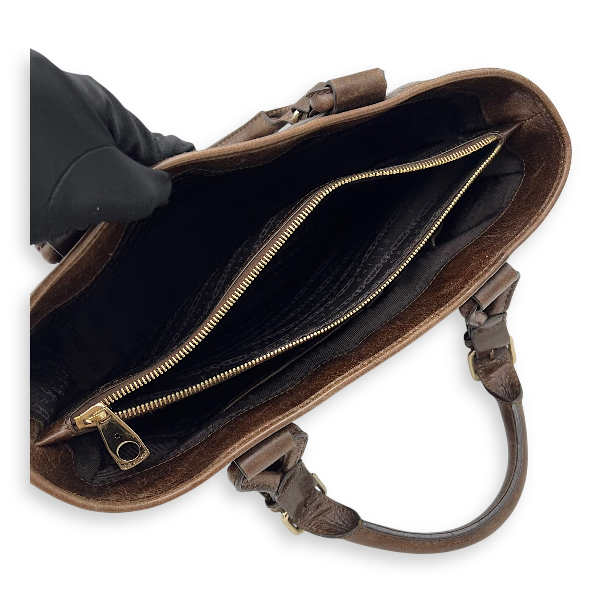 Celine Boogie Top Handle Bag Brown in Calfskin, Gold hardware_9