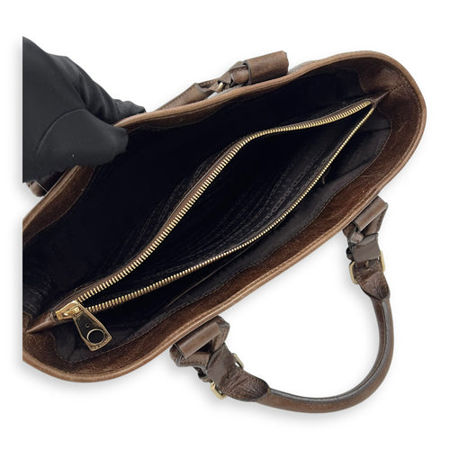 Celine Boogie Top Handle Bag Brown in Calfskin, Gold hardware_9