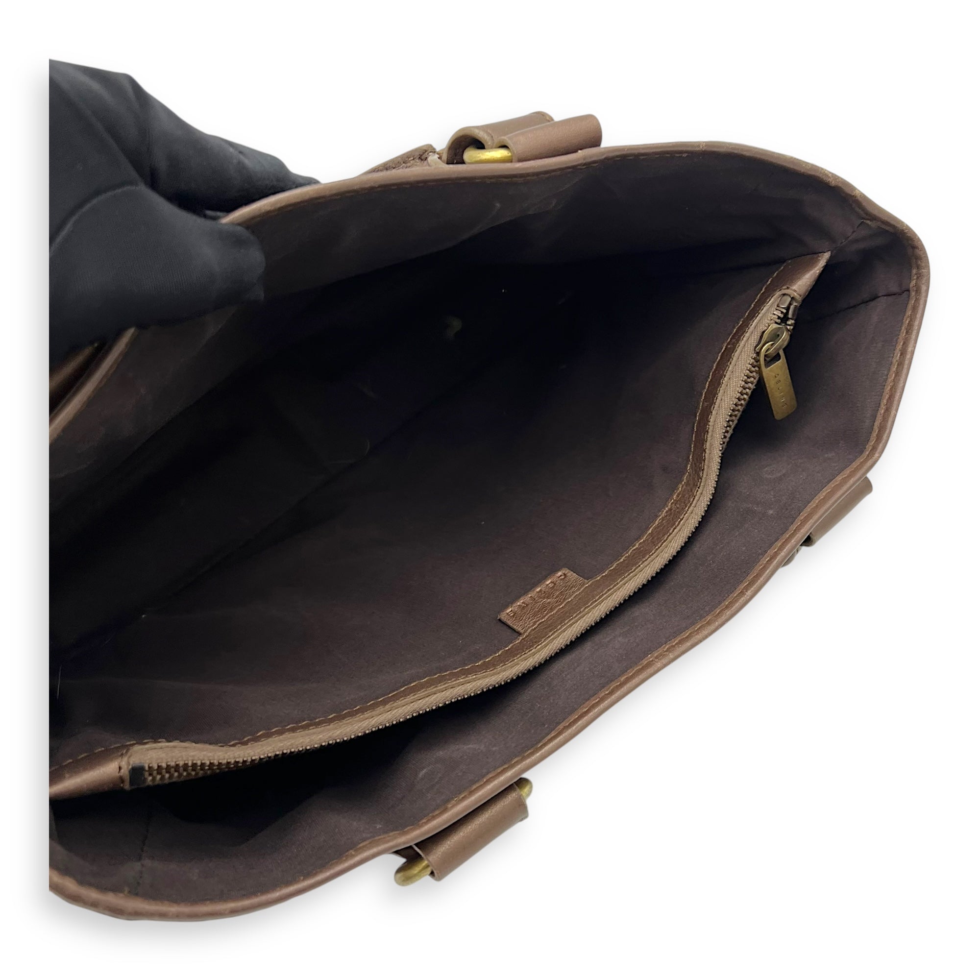 Celine Boogie Top Handle Bag Brown in Suede Leather, Gold hardware_9