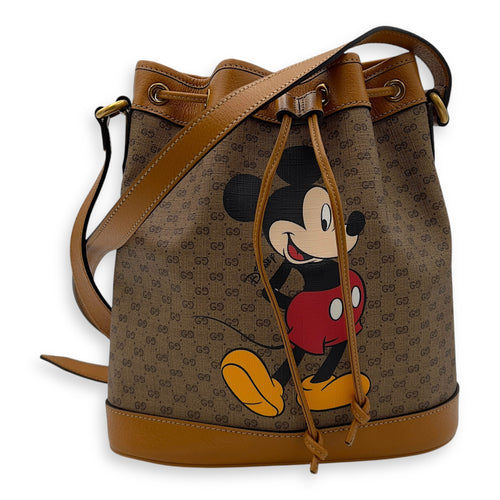 Gucci Disney Bucket Bag Brown in Coated Canvas, Gold hardware_9
