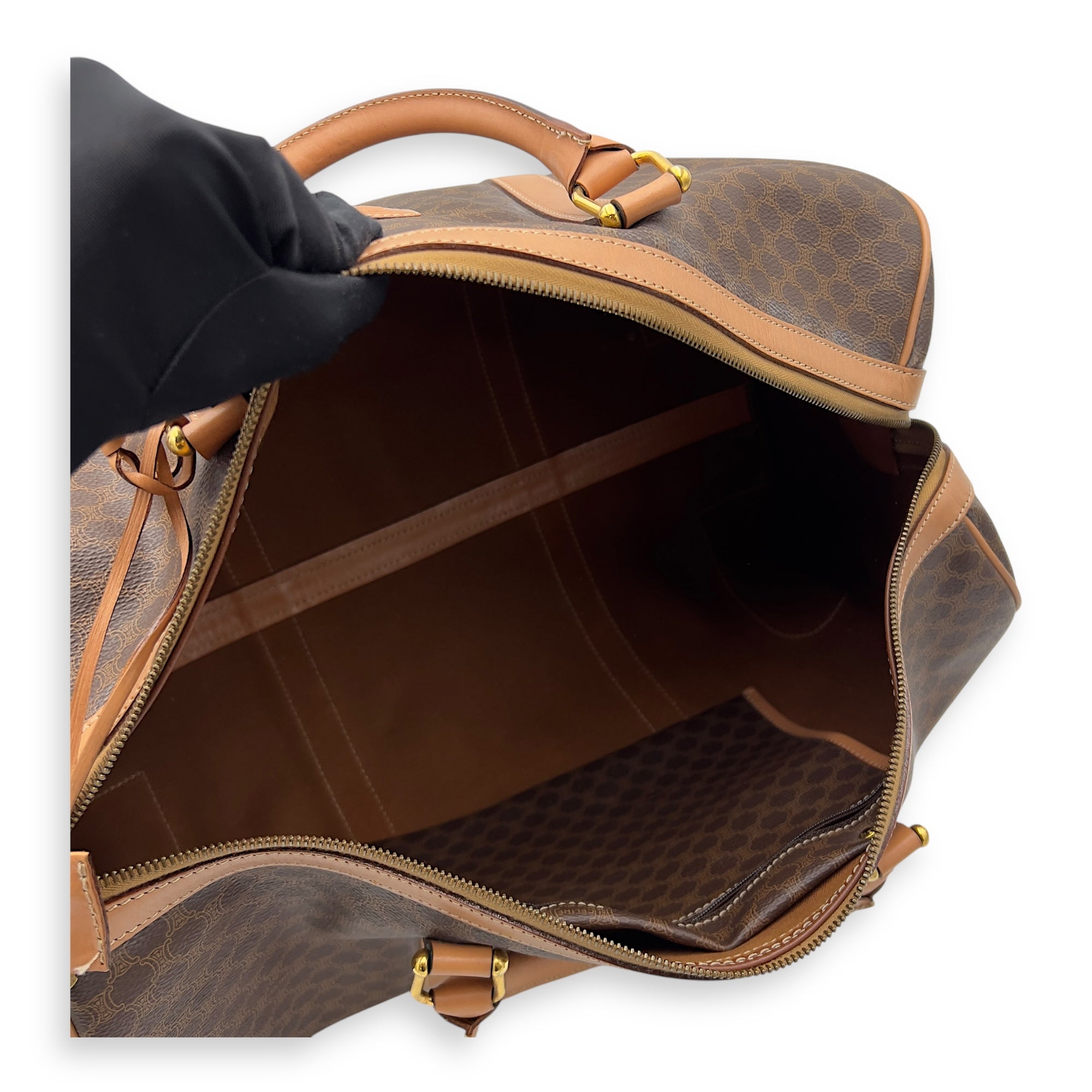 Celine Macadam Duffle Bag Brown in Coated Canvas, Gold hardware_9
