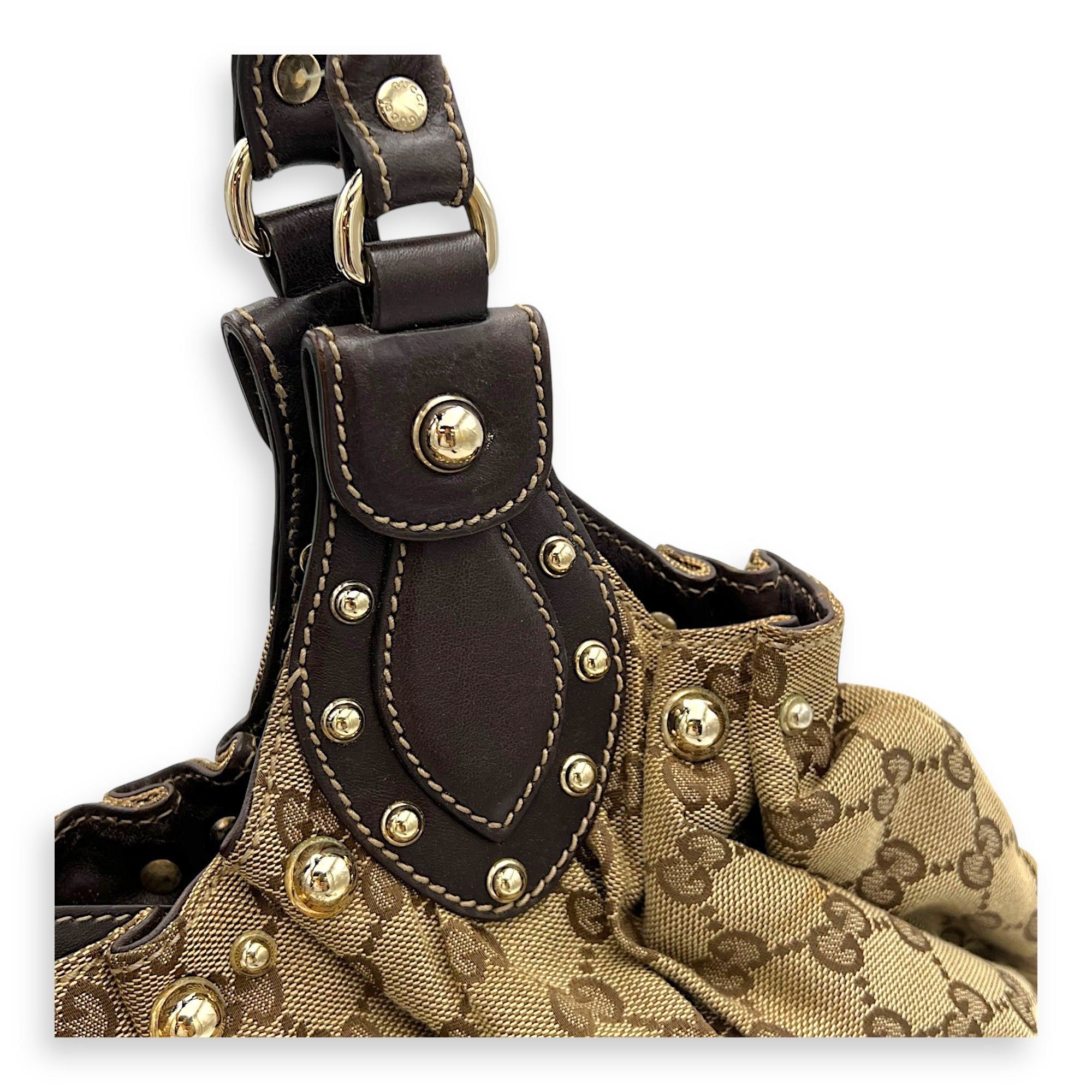 Gucci Pelham Shoulder Bag Brown in Canvas, Gold hardware_9