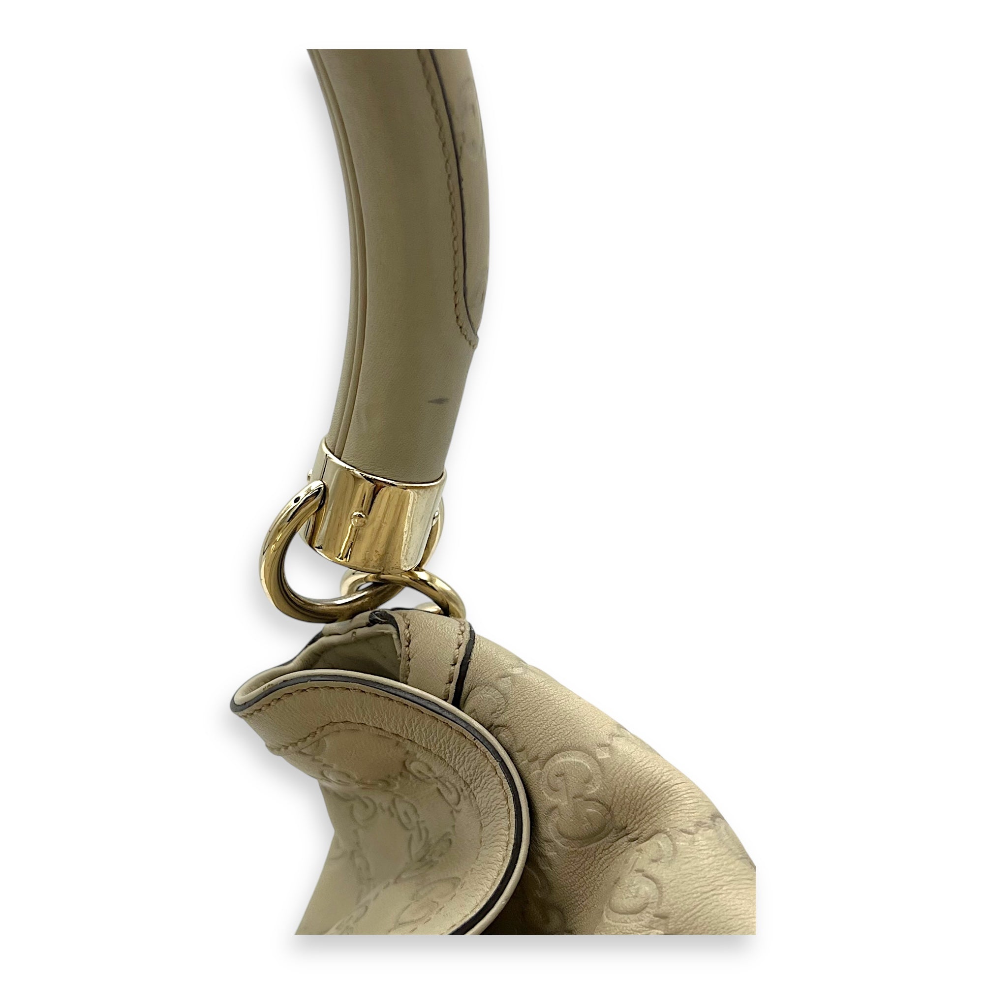 Gucci Babouska Indy White Top Handle Bag in Guccissima Leather, Gold hardware_9