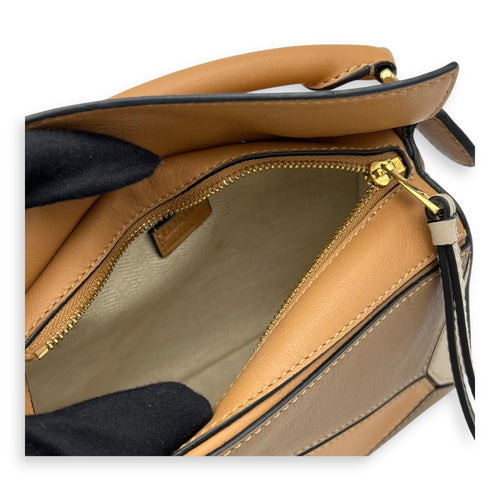 Loewe Puzzle Top Handle Bag Mini Brown in Calfskin, Gold hardware_9