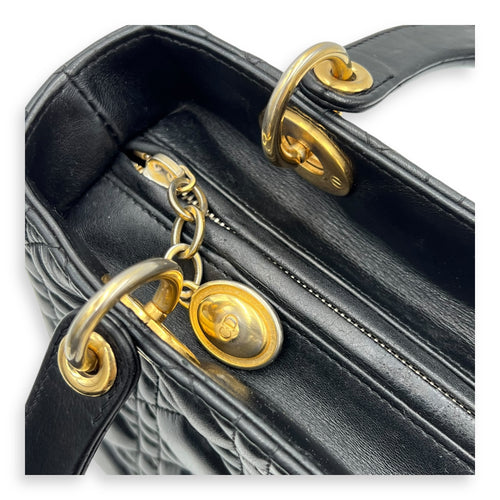 Christian Dior Lady Dior Top Handle Bag Black in Lambskin, Gold hardware_9
