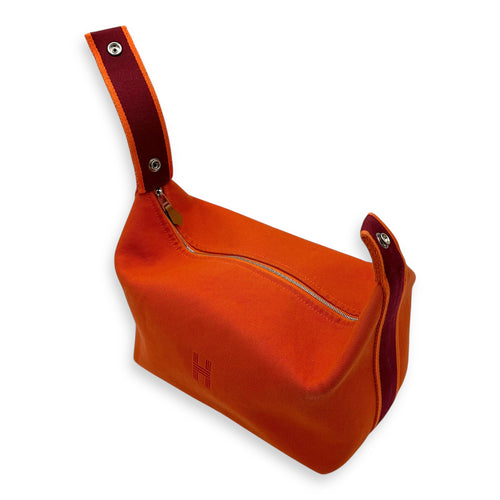 Hermès bride a brac GM Orange Pouch in Canvas, Silver hardware_9