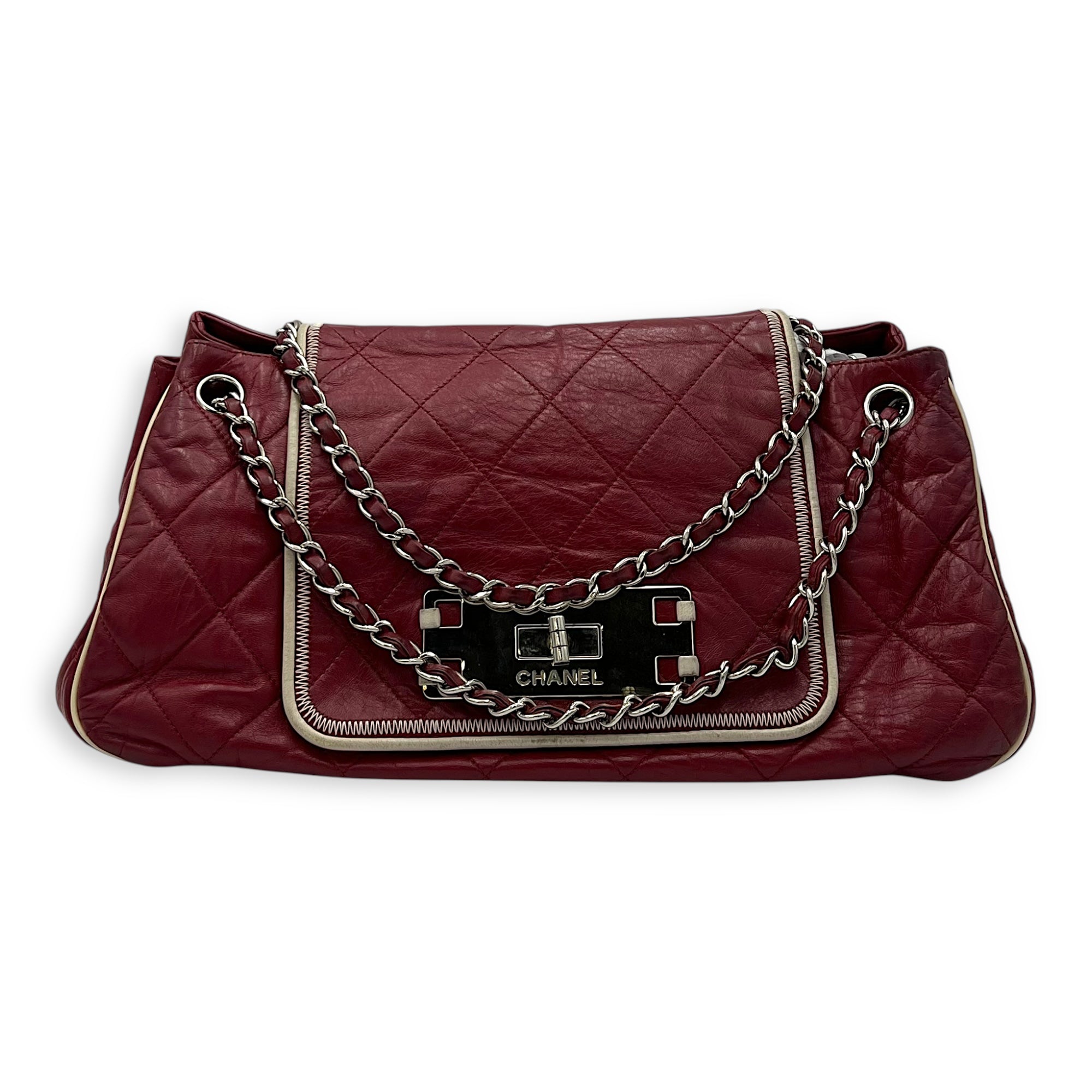 Chanel Vintage Shoulder Bag Red in Calfskin, Silver hardware