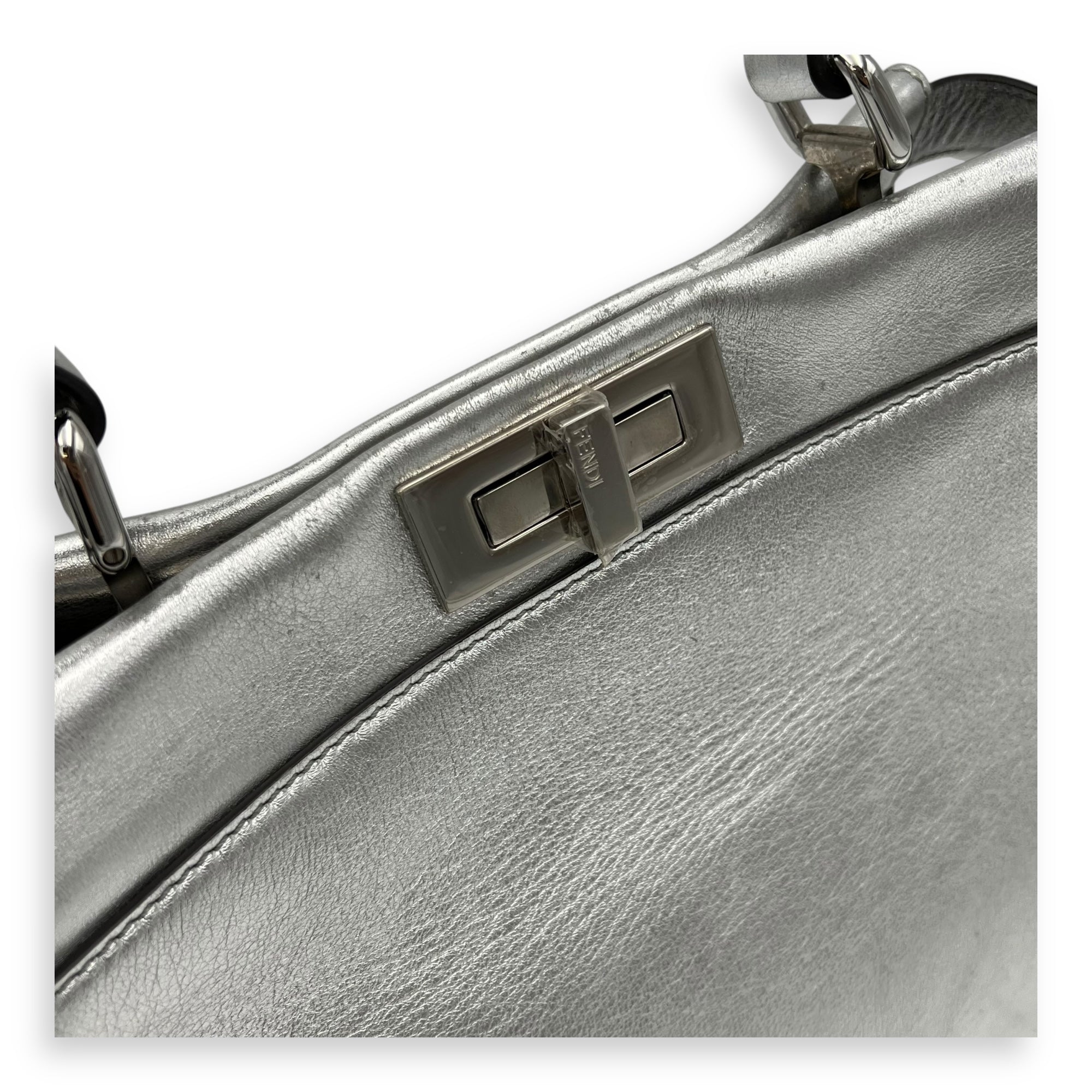 Fendi Peekaboo Top Handle Bag Silver in Calfskin, Silver hardware_9