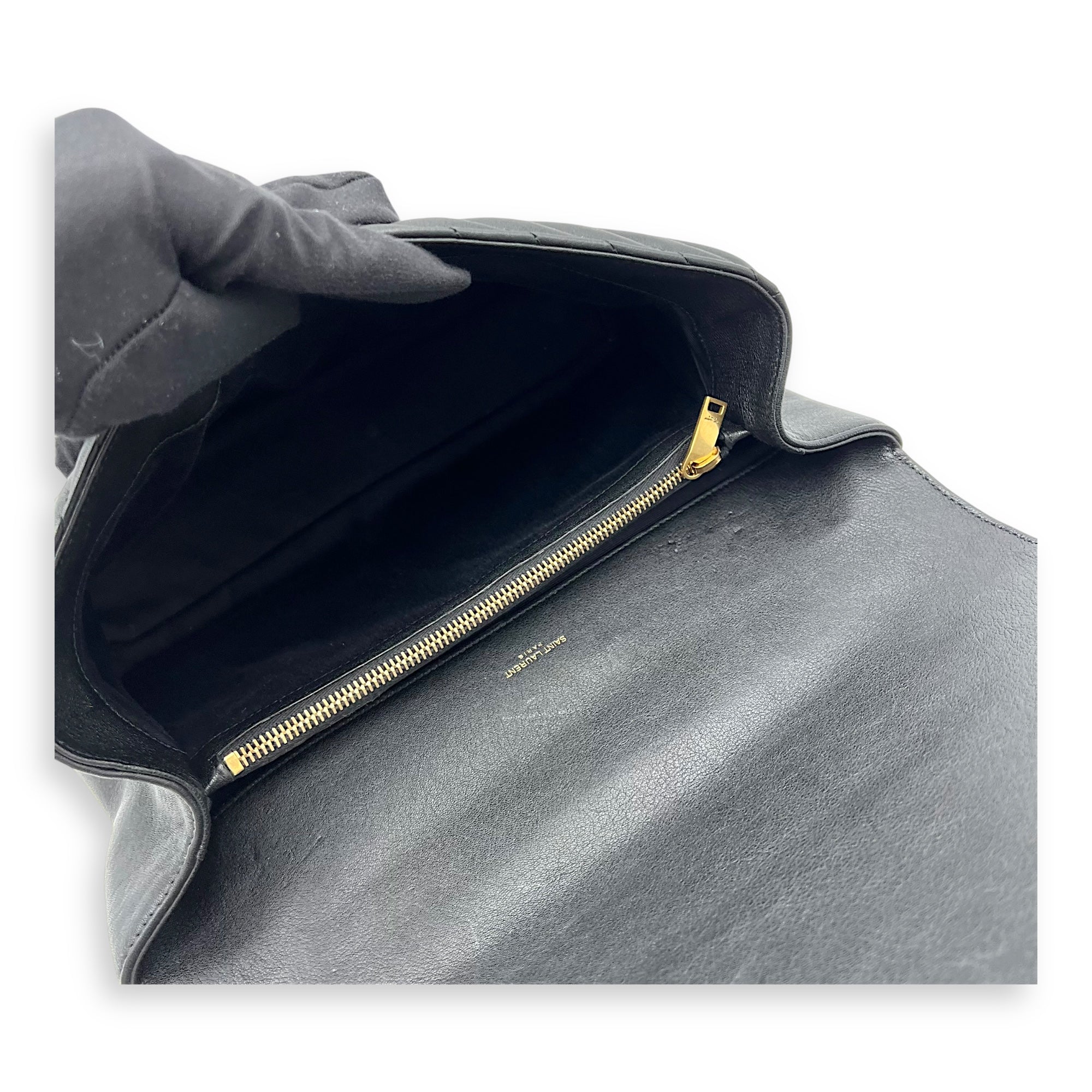Saint Laurent College Top Handle Bag Black in Calfskin, Gold hardware_9