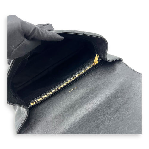 Saint Laurent College Top Handle Bag Black in Calfskin, Gold hardware_9