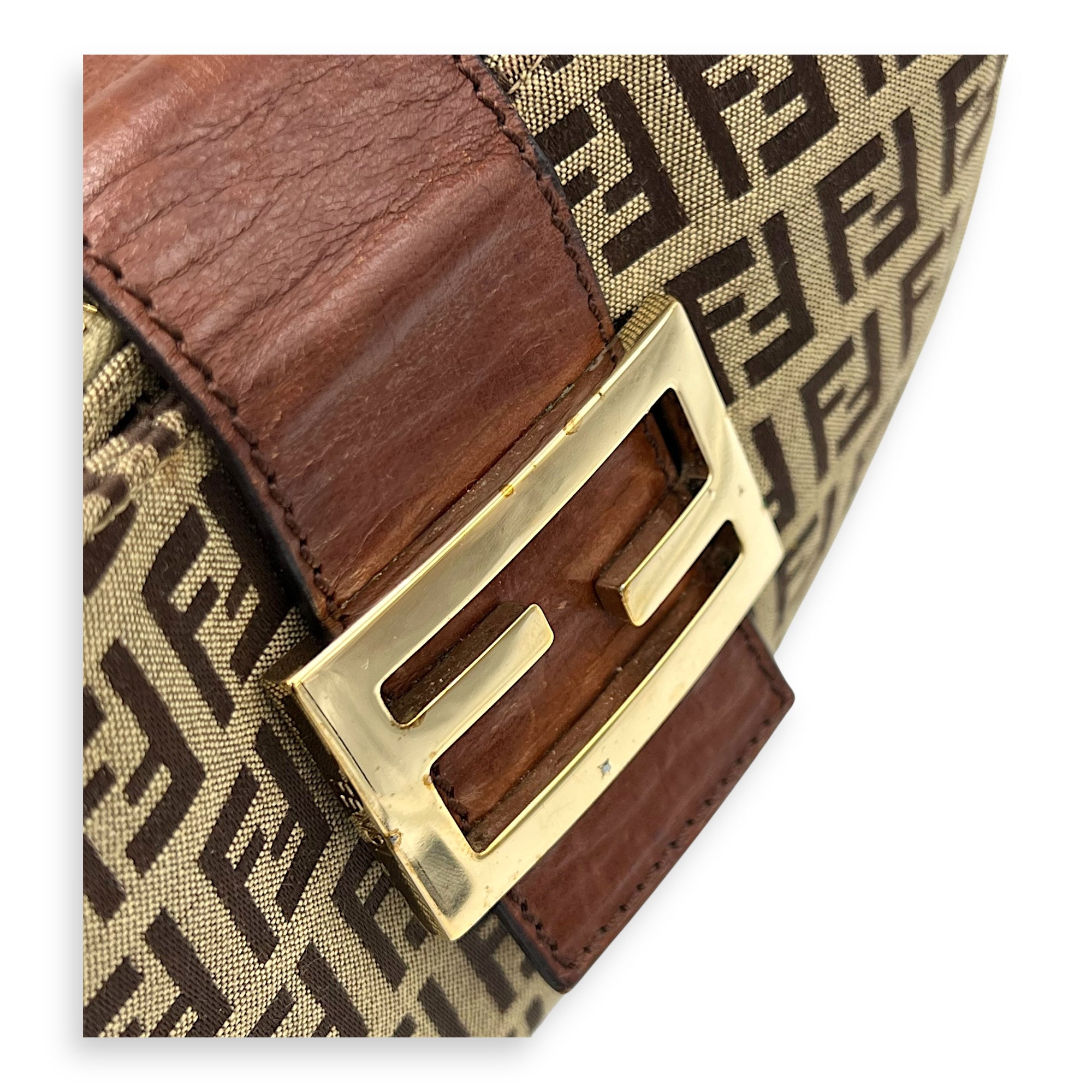 Fendi Vintage FF Shoulder Bag Brown in Jacquard, Gold hardware_9