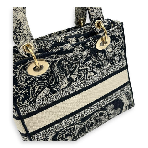 Christian Dior Lady Dior Medium Blue Top Handle Bag in Jacquard, Gold hardware_9
