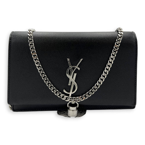 Saint Laurent Kate Wallet On Chain Black in Caviar Leather, Silver hardware_9