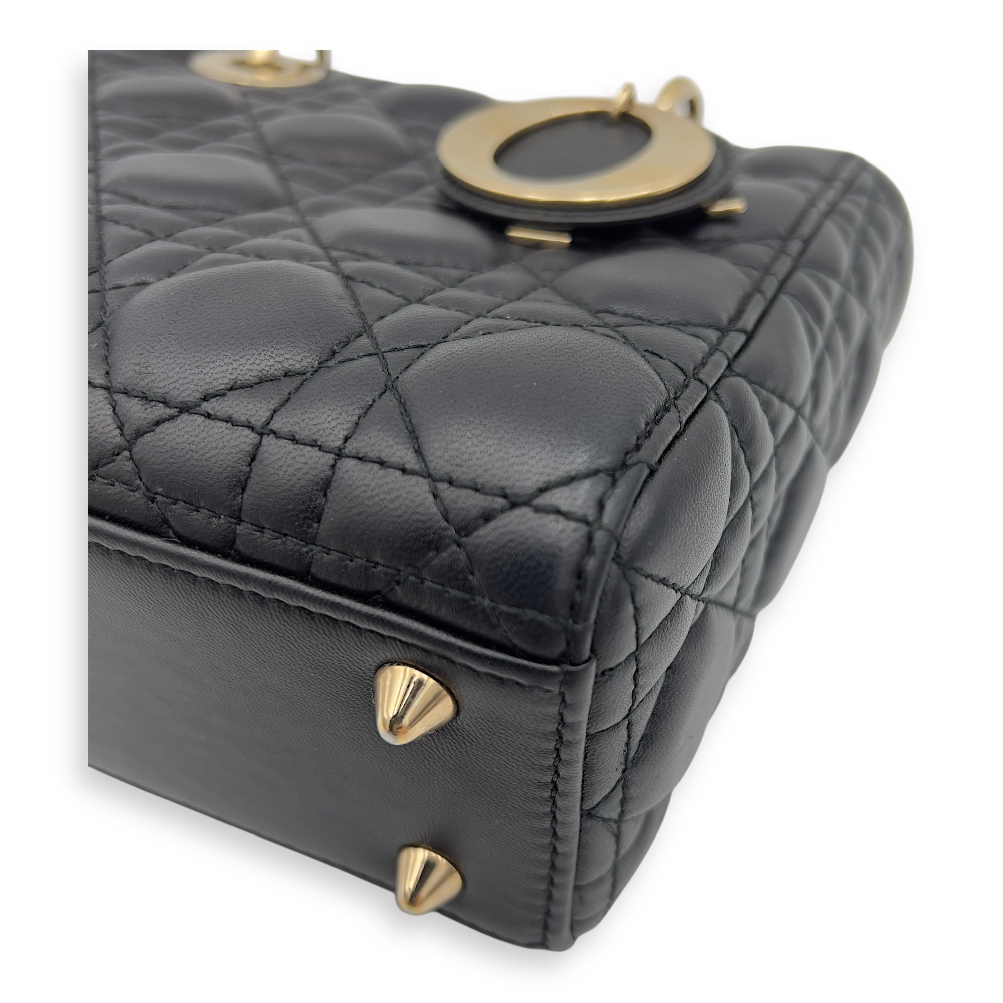 Christian Dior Lady Dior Small Black Top Handle Bag in Lambskin, Gold hardware_9