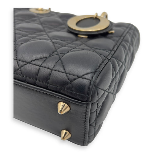 Christian Dior Lady Dior Small Black Top Handle Bag in Lambskin, Gold hardware_9