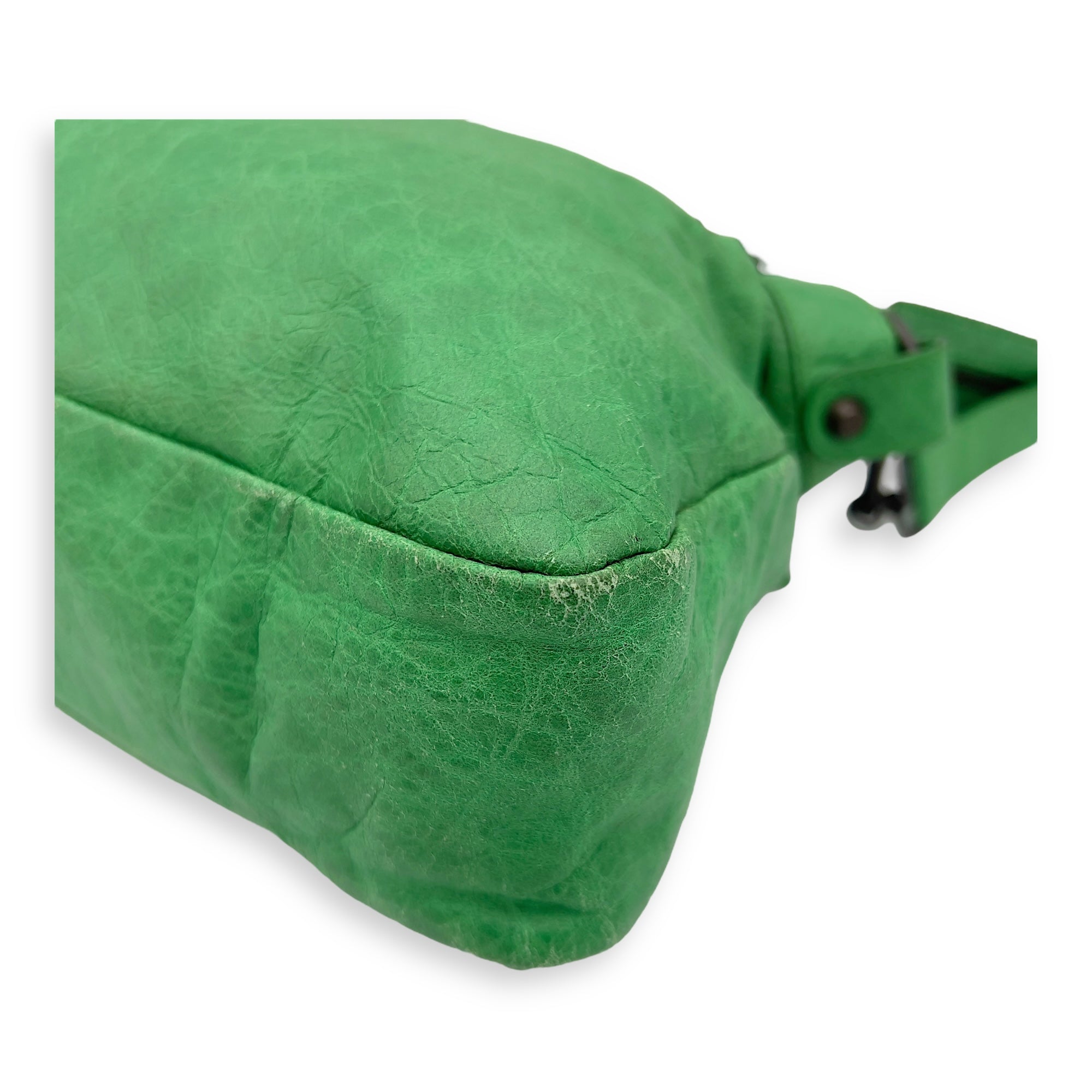 Balenciaga Motorcycle Town Green Top Handle Bag in Distressed Leather, Gunmetal hardware_9