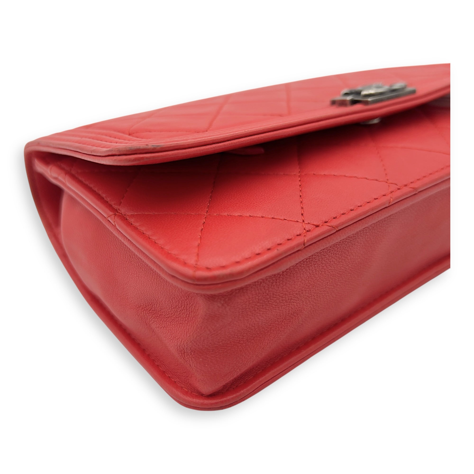 Chanel Boy Wallet On Chain Red in Calfskin, Ruthenium hardware_7