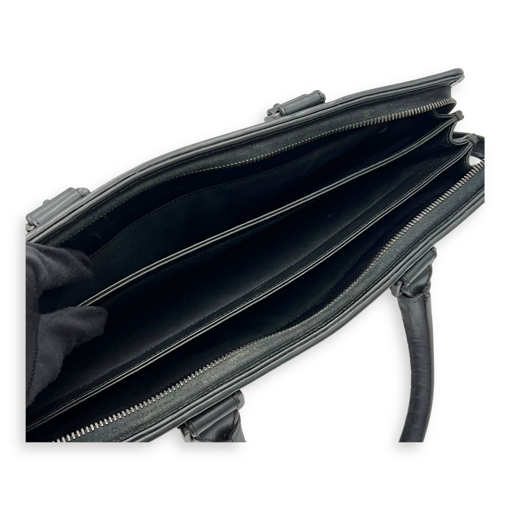 Bottega Veneta Vintage Top Handle Bag Black in Calfskin, Ruthenium hardware_9