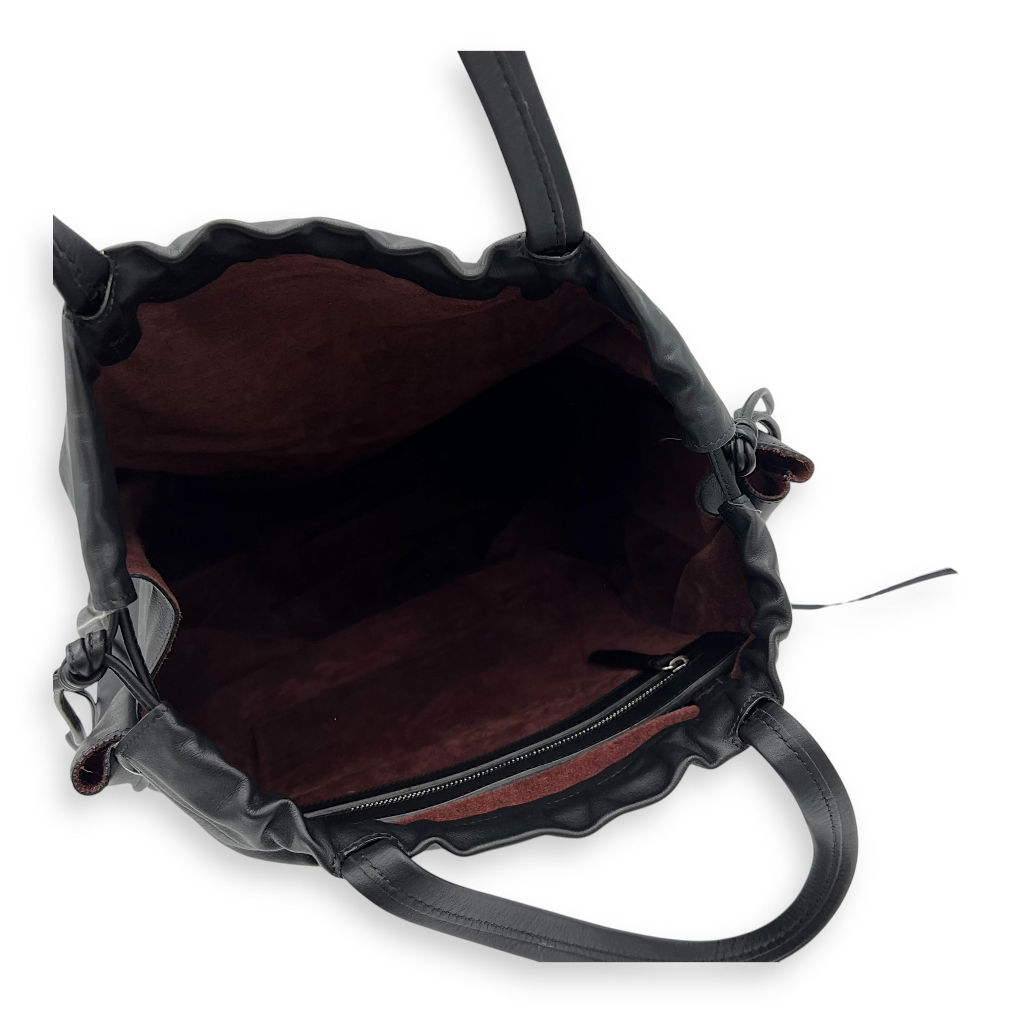 Celine Drawstring Top Handle Bag Black in Calfskin, Silver hardware_9