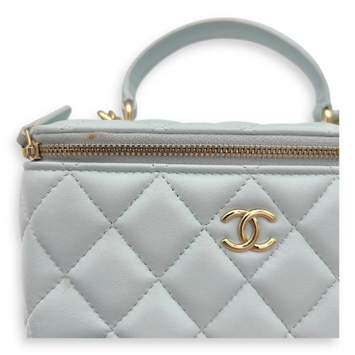 Chanel Vanity Crossbody Bag Blue in Lambskin, Gold hardware_9