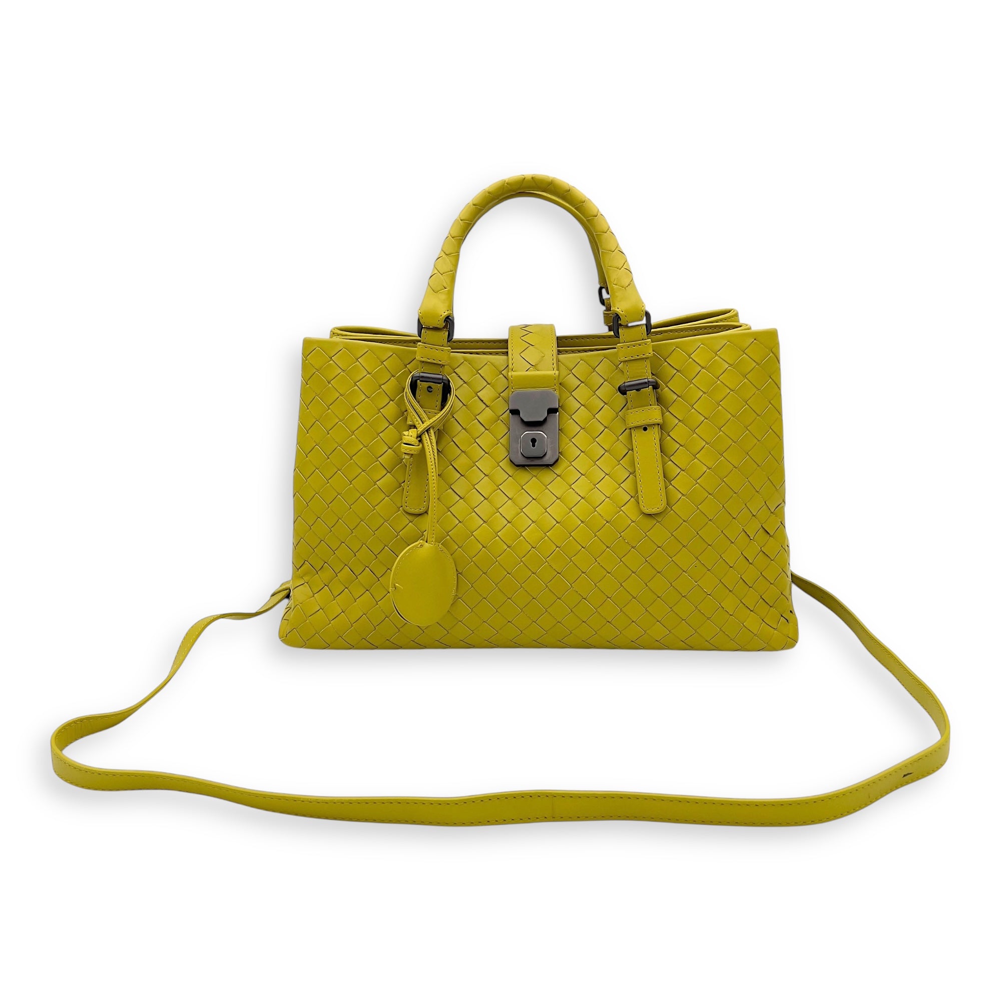 Bottega Veneta Roma Top Handle Bag Green in Calfskin, Ruthenium hardware_7