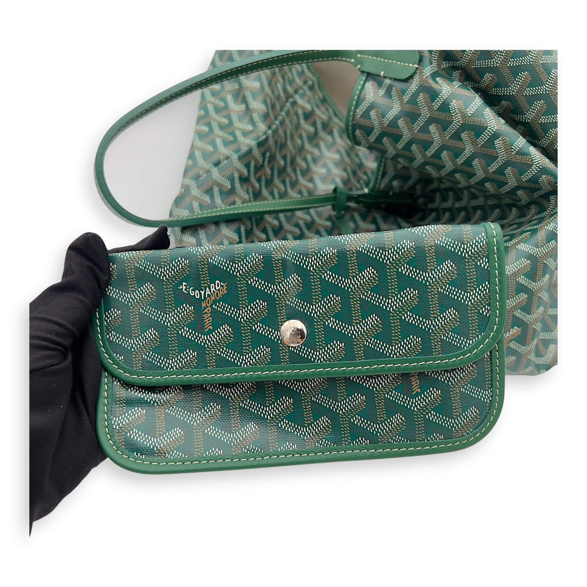 Goyard Saint Louis Tote Bag GM Green in Coated Canvas, Silver hardware_9
