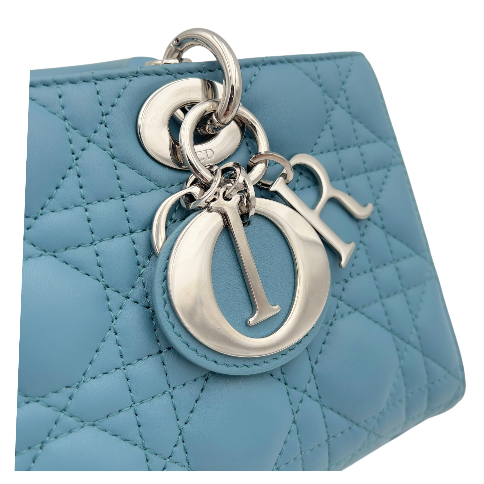Christian Dior Lady D-Joy Top Handle Bag Medium Green in Lambskin, Gold hardware_11