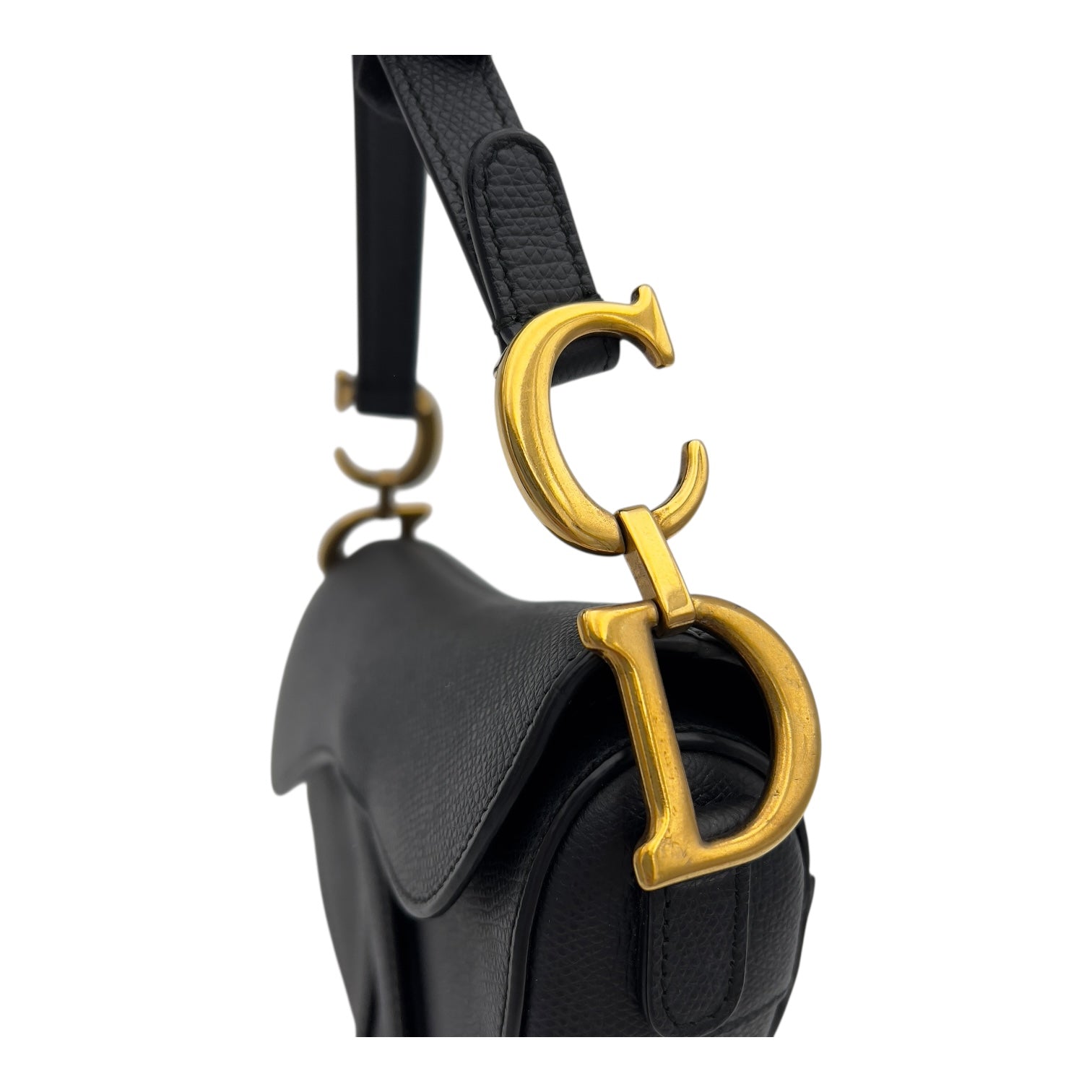 Christian Dior Saddle with Strap Mini Black Crossbody Bag in Calfskin, Brushed Gold hardware_11