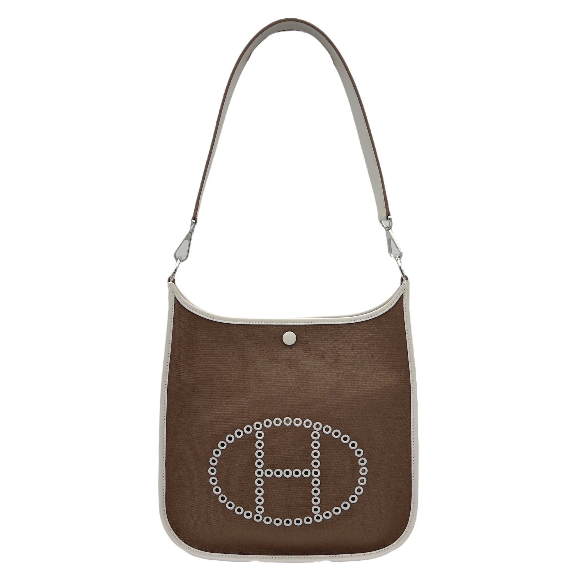 Hermès Evelyne Neo Etoupe-Dune/Gris Pale in Toile Officier Bicolore/Veau Swift, Palladium hardware_7