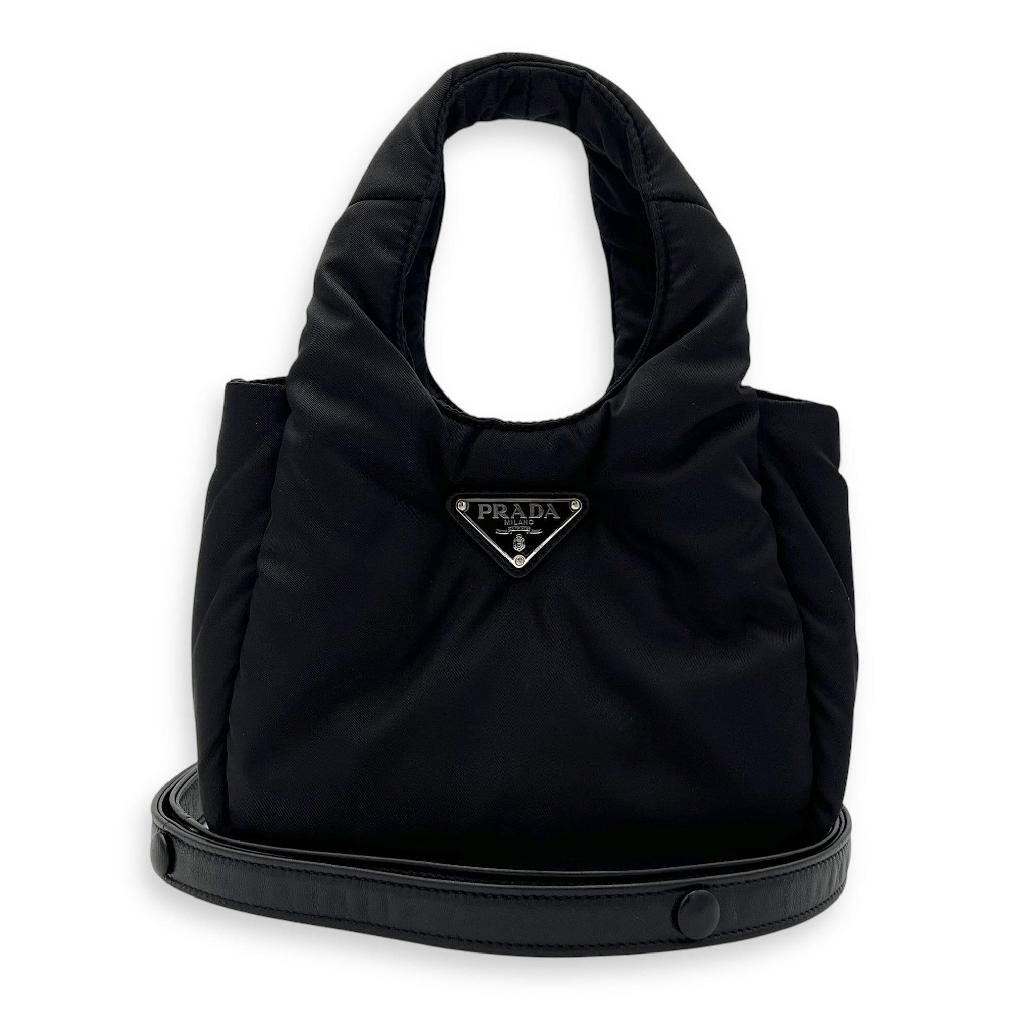 Prada Re-Nylon Padded Black Top Handle Bag in Nylon, Silver hardware_9