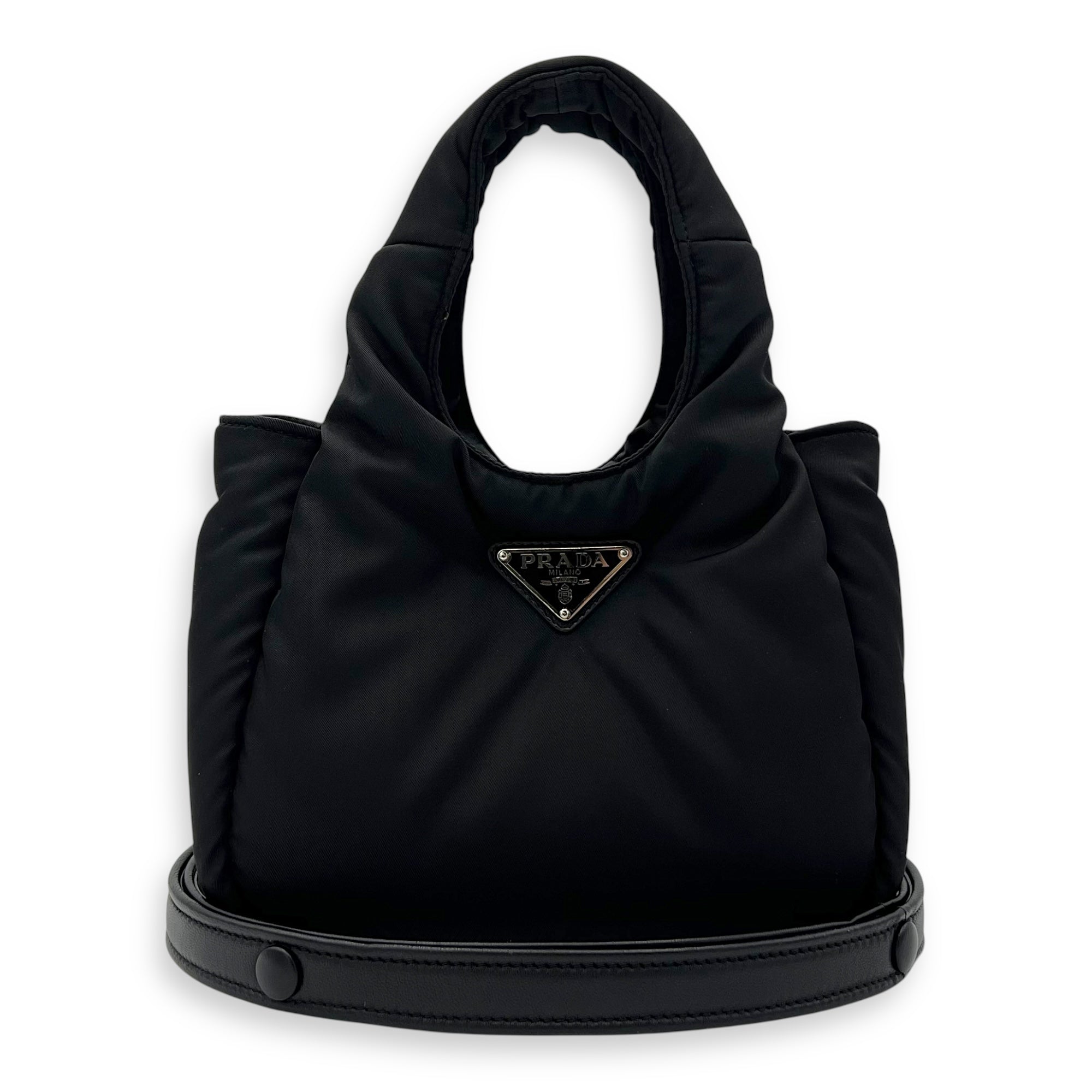 Prada Re-Nylon Padded Black Top Handle Bag in Nylon, Silver hardware_9