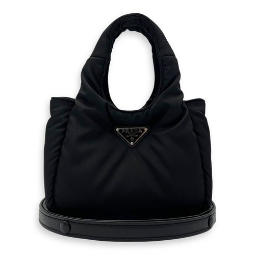 Prada Re-Nylon Padded Black Top Handle Bag in Nylon, Silver hardware_9