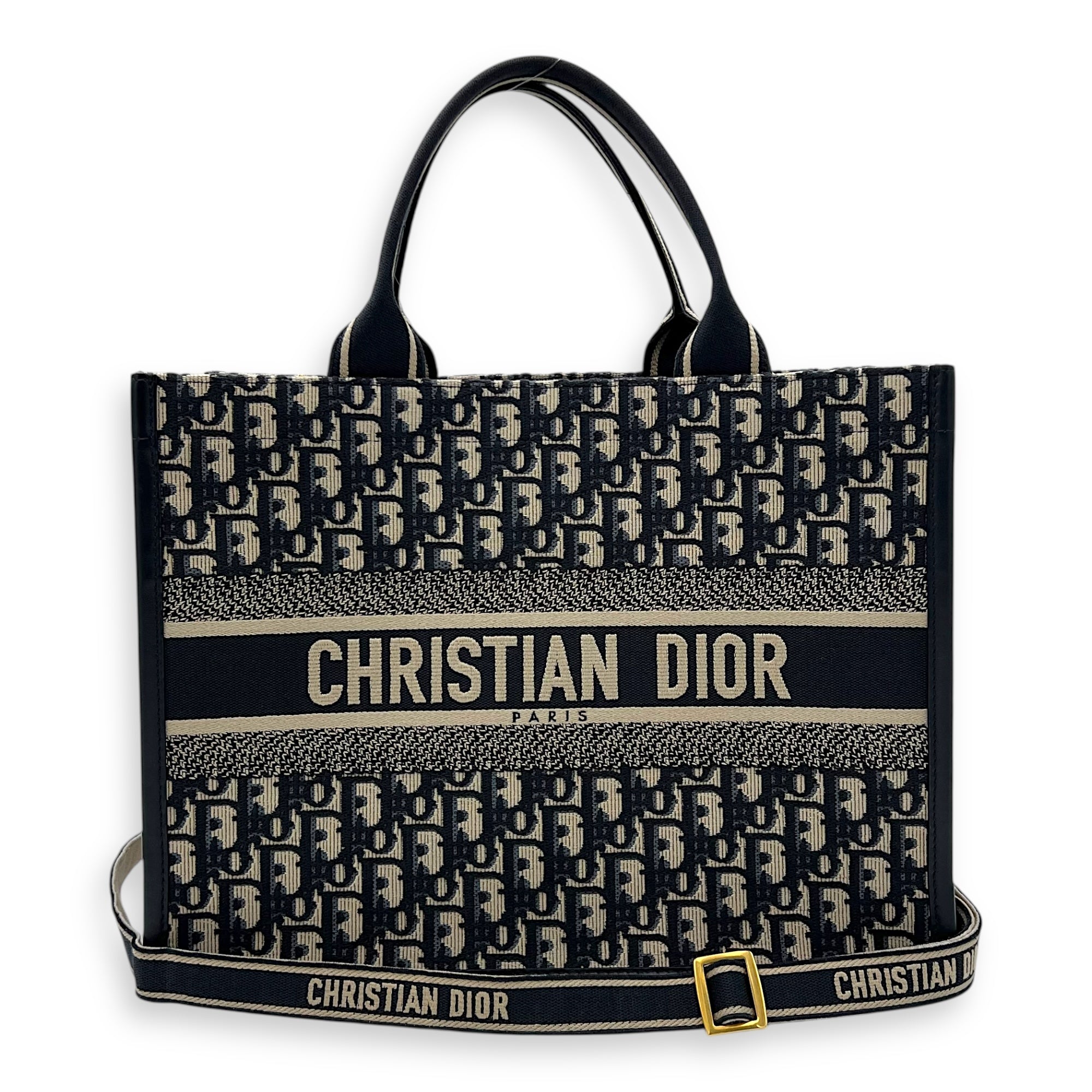 Christian Dior Book Tote Top Handle Bag Medium Blue in Canvas, Gold hardware_9