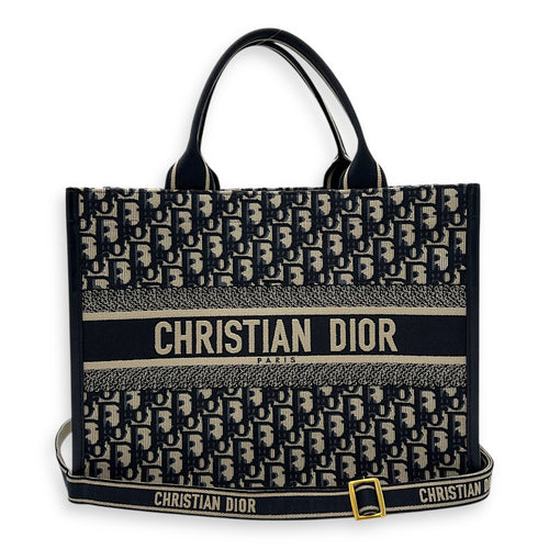 Christian Dior Book Tote Top Handle Bag Medium Blue in Canvas, Gold hardware_9