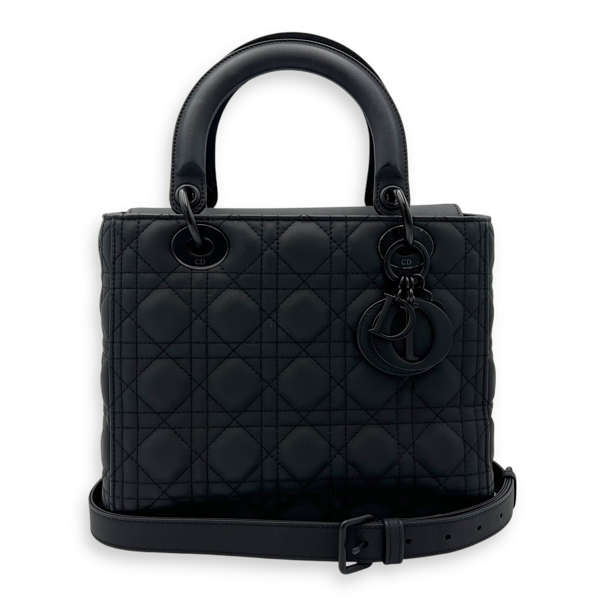 Christian Dior Lady Dior Top Handle Bag Medium Ultramatte in Lambskin, Lacquered Metal hardware_9