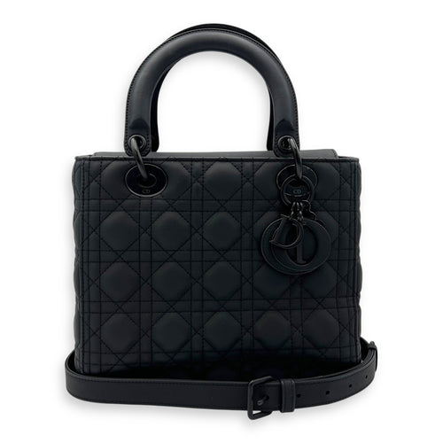 Christian Dior Lady Dior Top Handle Bag Medium Ultramatte in Lambskin, Lacquered Metal hardware_9