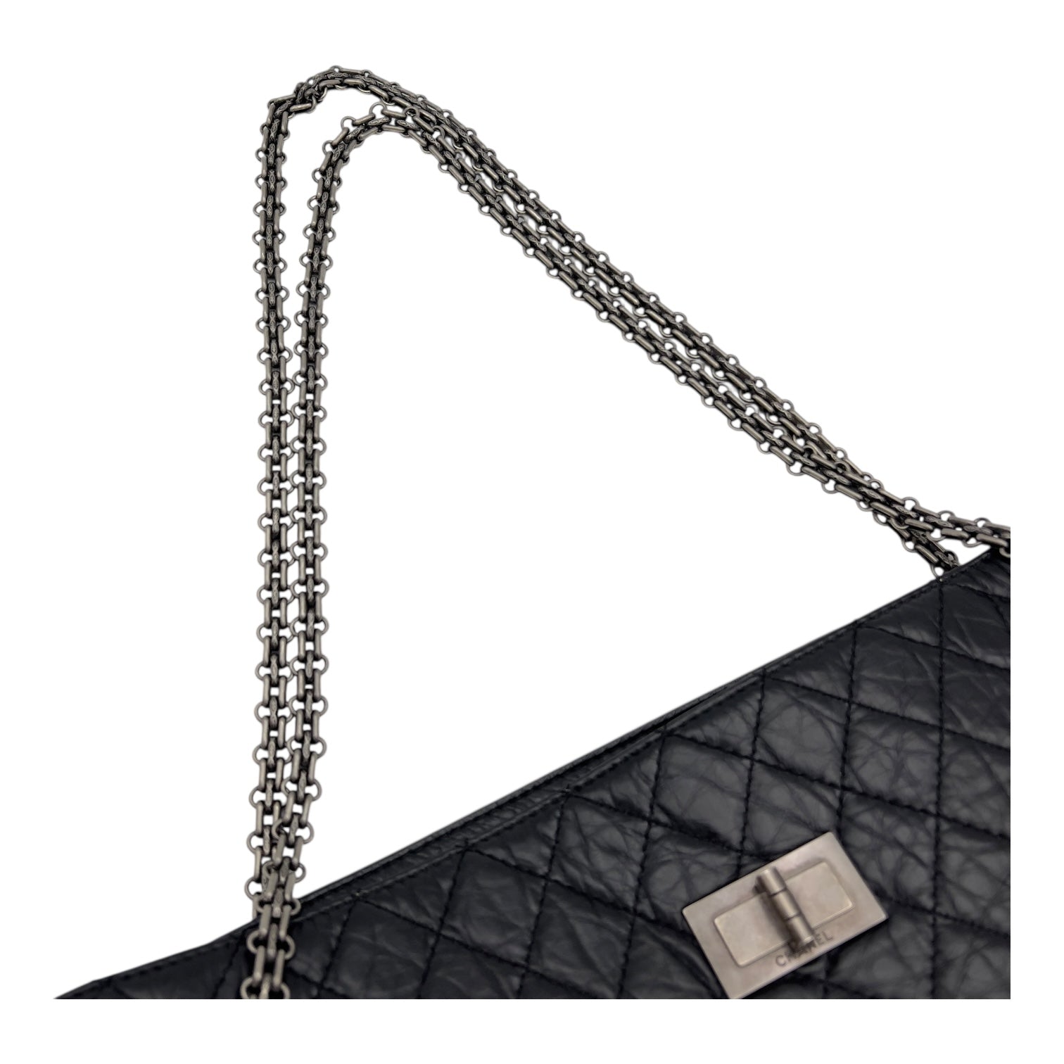 Chanel 2.55 Shoulder Bag Black in Calfskin, Ruthenium hardware_10