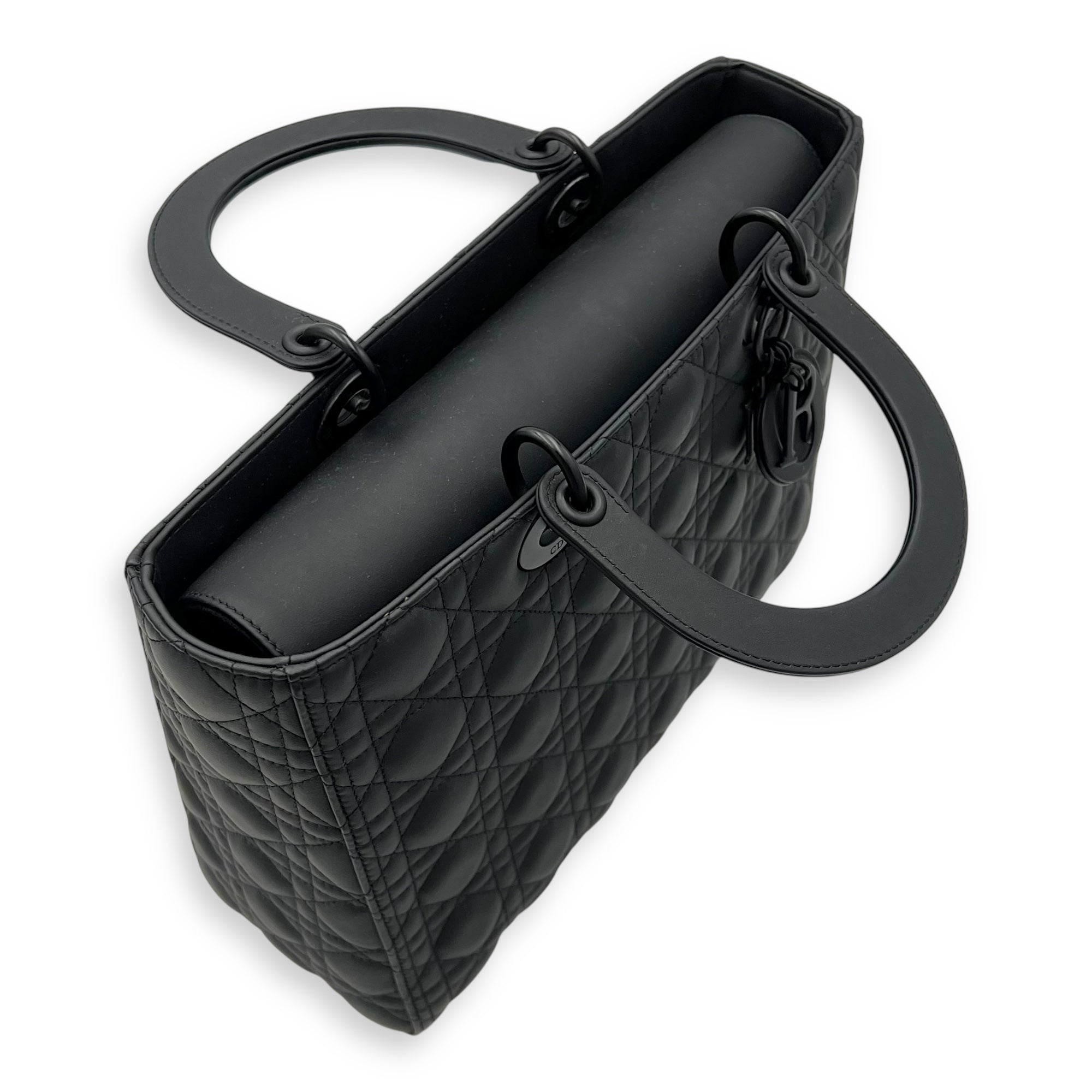 Christian Dior Lady Dior Top Handle Bag Large Ultramatte in Lambskin, Lacquered Metal hardware_9