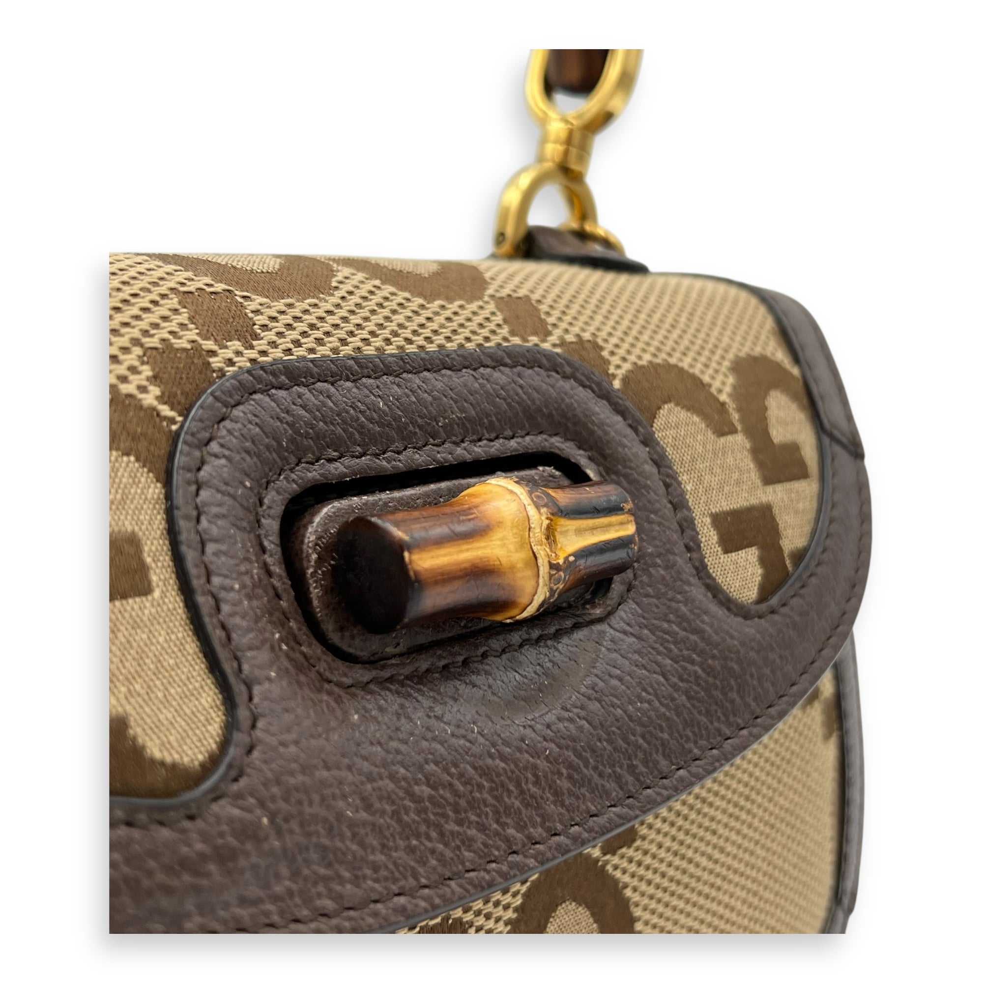 Gucci Bamboo Top Handle Bag Brown in Canvas, Gold hardware_8