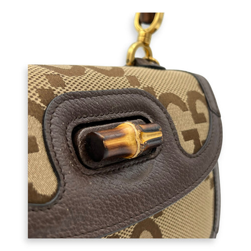 Gucci Bamboo Top Handle Bag Brown in Canvas, Gold hardware_8
