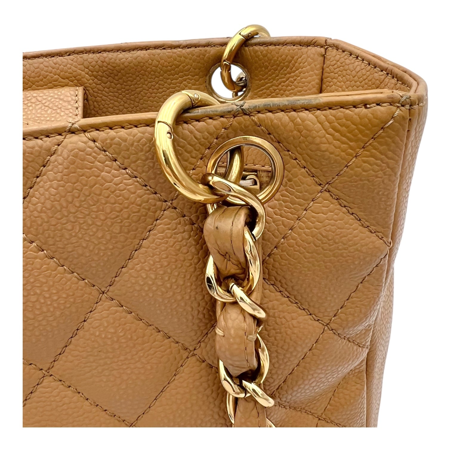 Chanel PST Shoulder Bag Beige in Caviar Leather, Gold hardware_7