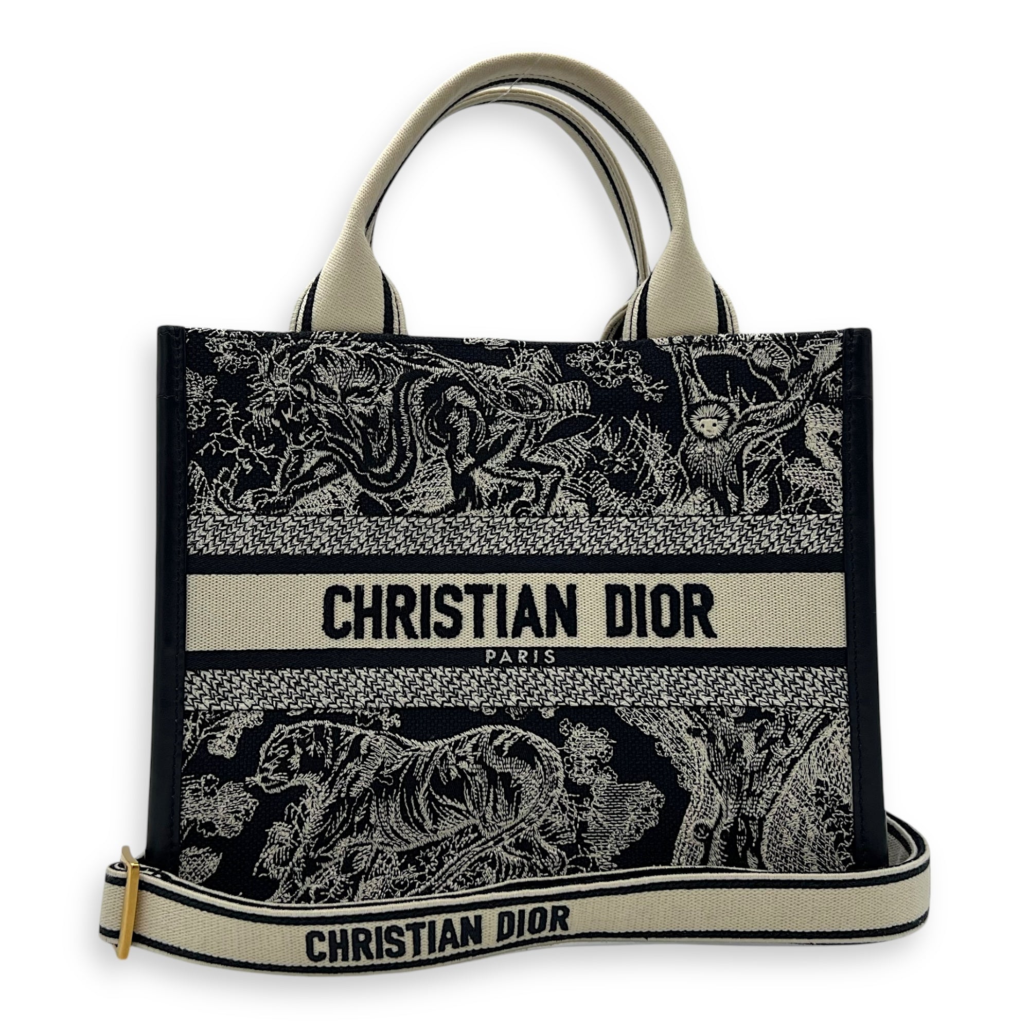 Christian Dior Book Tote Top Handle Bag Small Blue in Canvas, Gold hardware_9