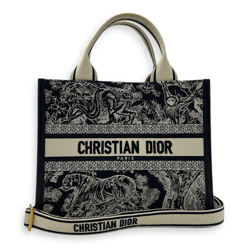 Christian Dior Book Tote Top Handle Bag Small Blue in Canvas, Gold hardware_9