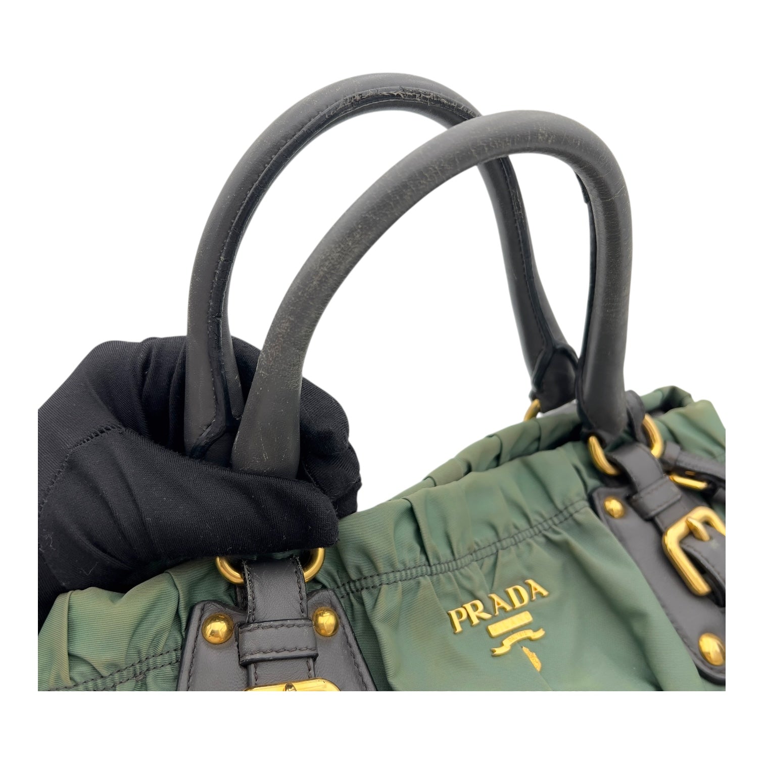 Prada Gaufre Top Handle Bag Green in Nylon, Gold hardware_9