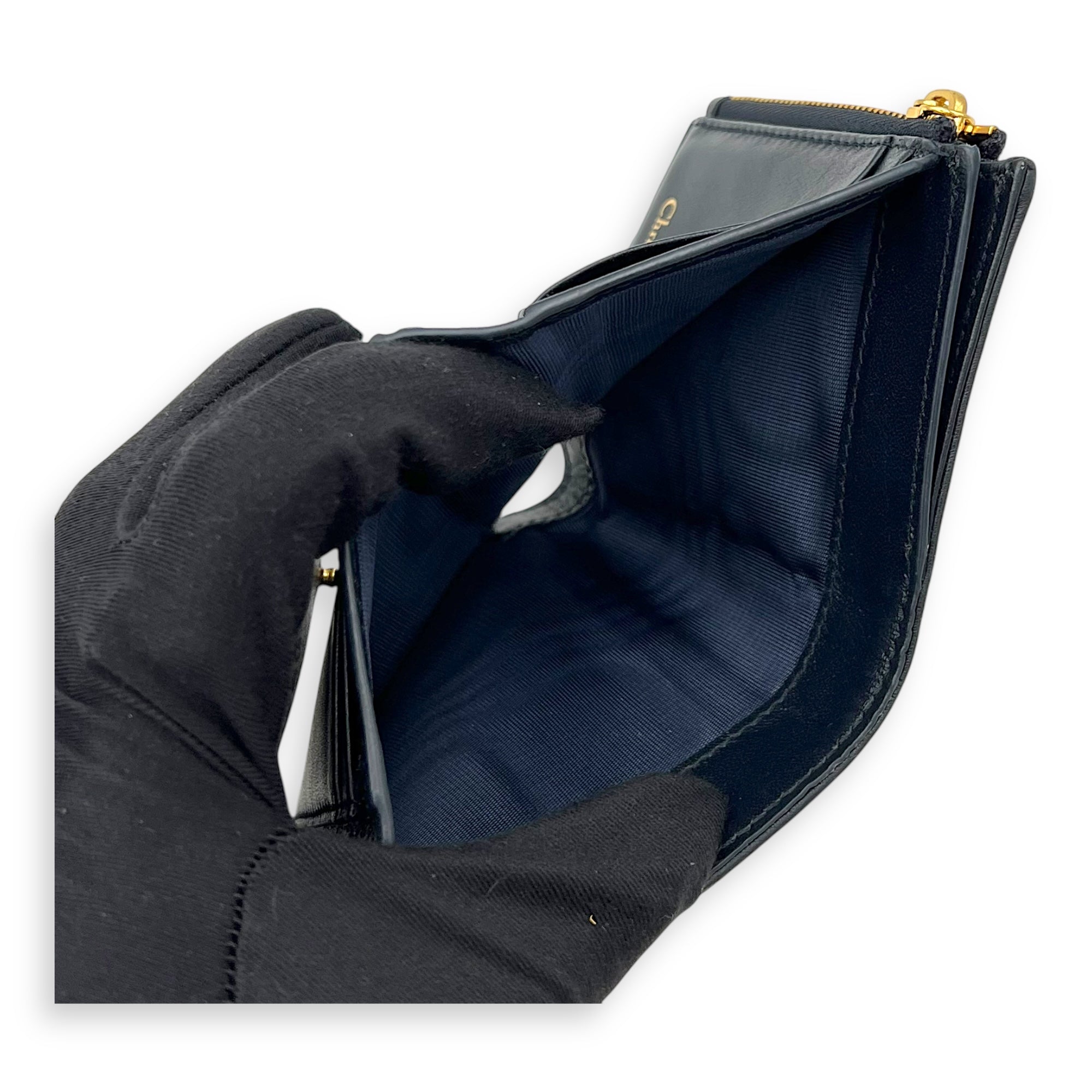 Christian Dior 30 Montaigne Blue Wallet in Jacquard, Gold hardware_9