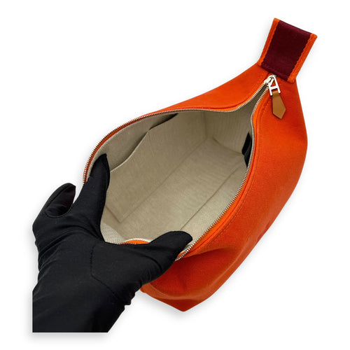 Hermès Bride a Brac Orange Pouch in Canvas, Silver hardware_9