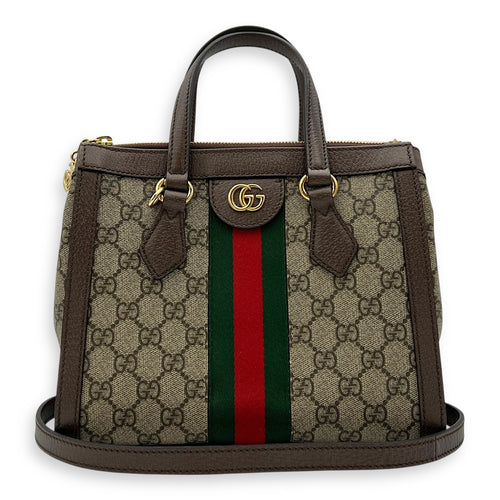 Gucci Ophidia Small Brown Top Handle Bag in Monogram Coated Canvas, Gold hardware_9