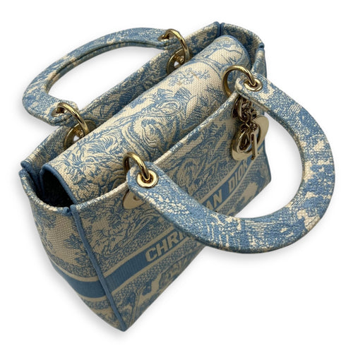 Christian Dior D-Lite Top Handle Bag Blue in Jacquard, Gold hardware_9