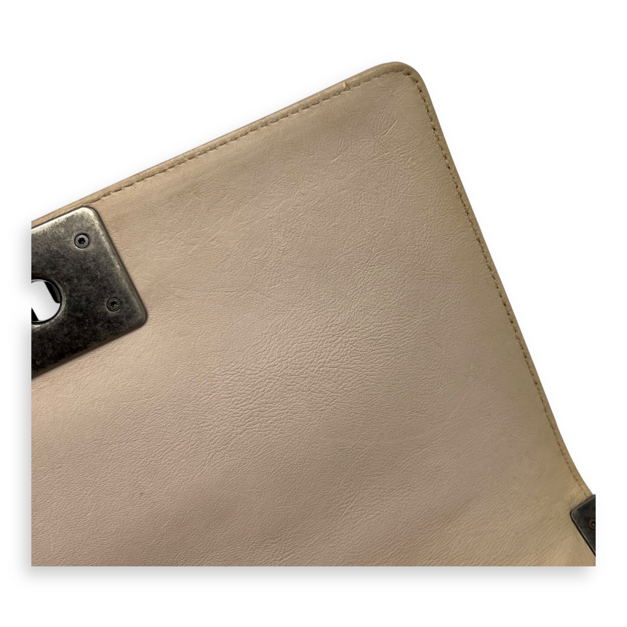 Chanel Boy Crossbody Bag Medium Beige in Calfskin, Silver hardware_9